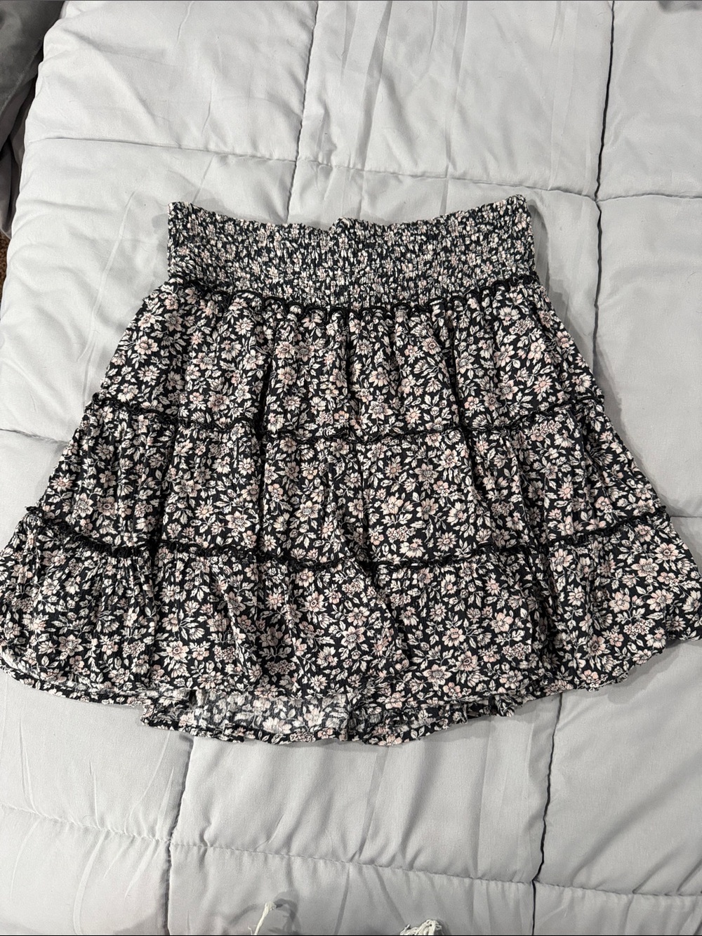 American Eagle Outfitters Black Mini Skirt with Pink Floral Print